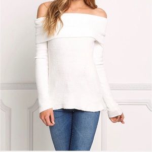 Forever21 White Foldover Off the Shoulder Sweater